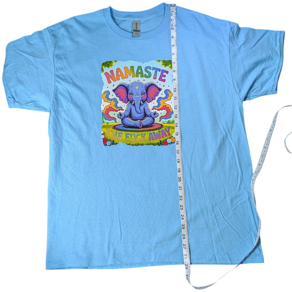 Funny Humor Namaste the Away Light Blue-Graphic T Shirt Size Large NWOT - Picture 1 of 6
